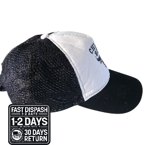 a black and white hat with the words fast dish on it