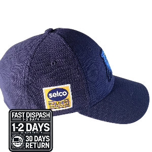 a blue cap with the selco logo on it