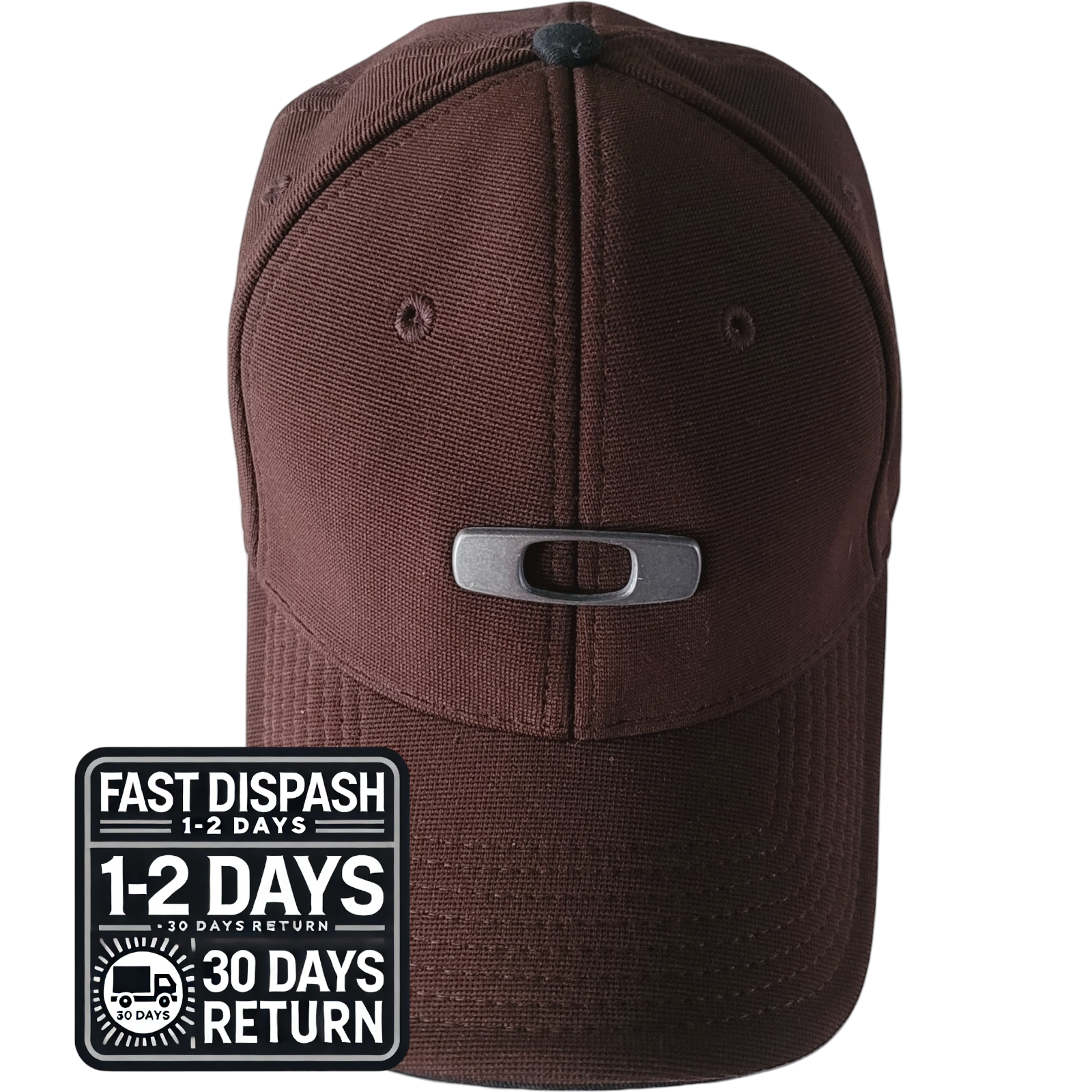 a brown hat with a metal buckle on it