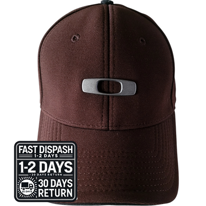 a brown hat with a metal buckle on it