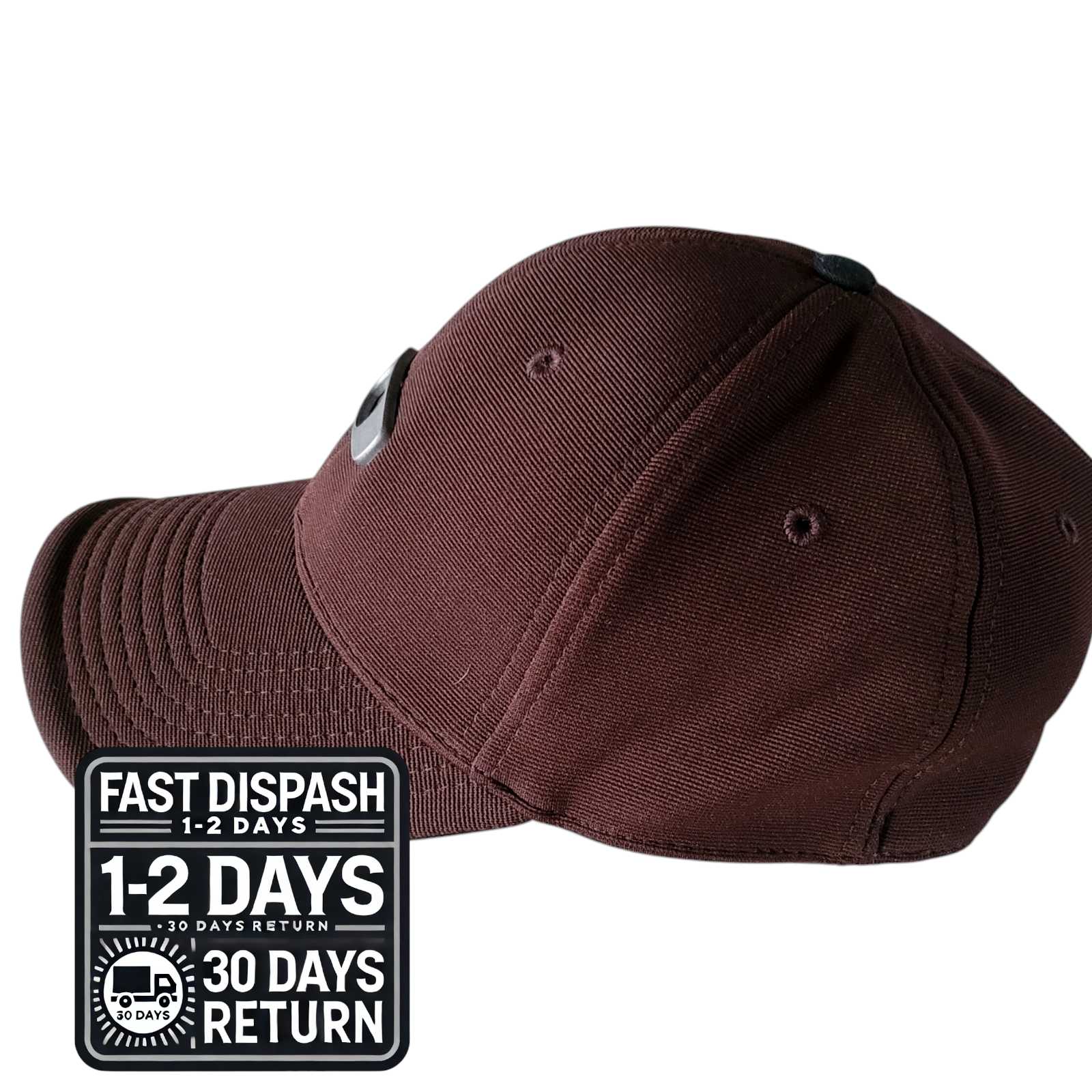 a brown hat with a fast dish logo on it