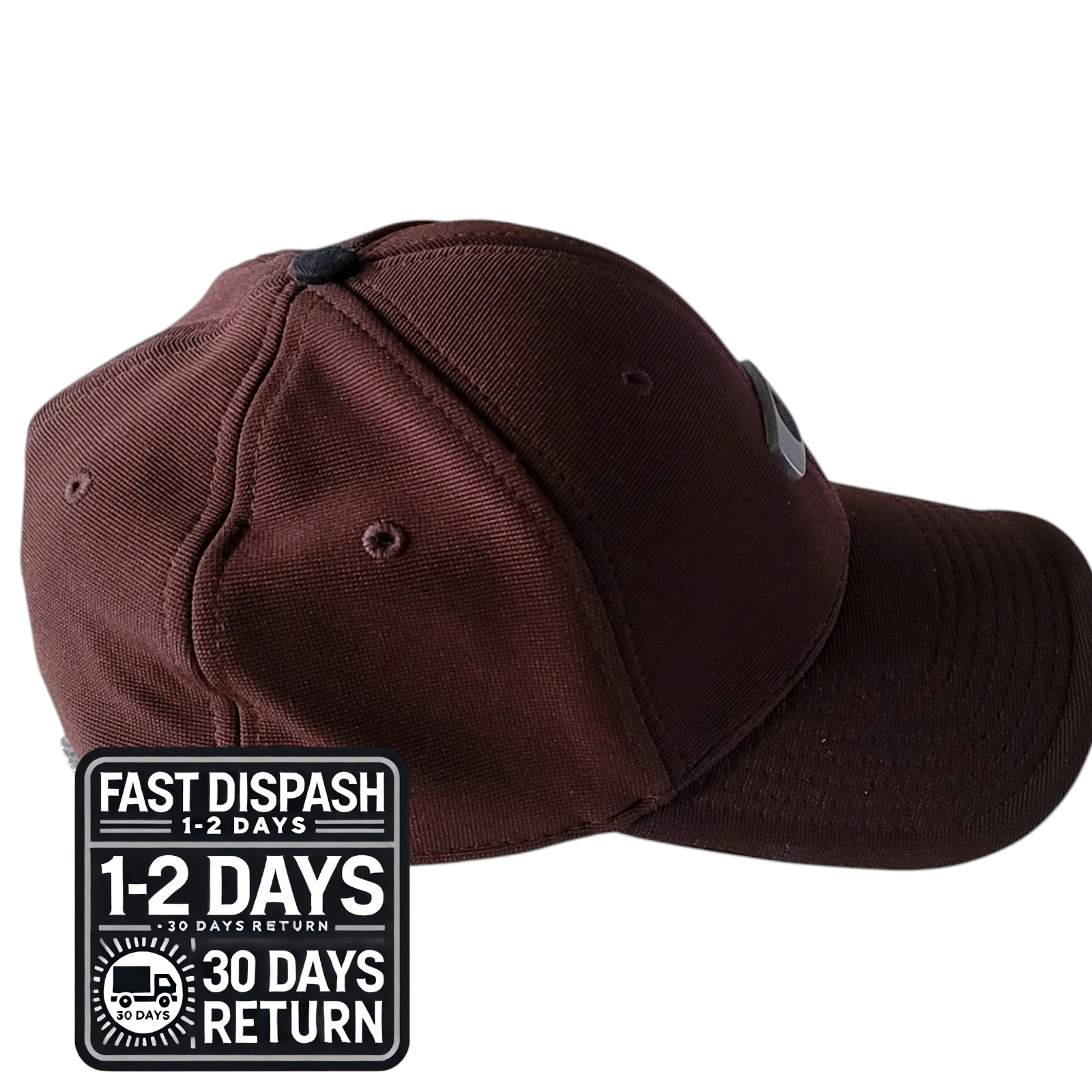 a brown hat with the fast dish logo on it