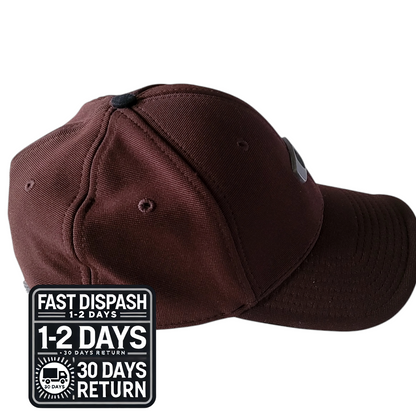 a brown hat with the fast dish logo on it