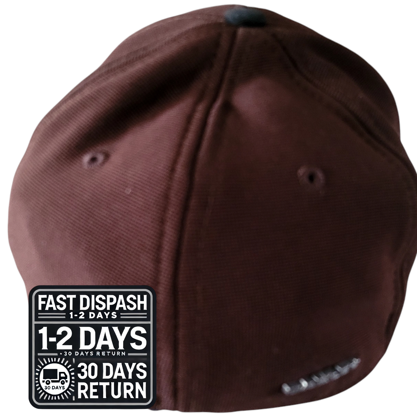 a brown hat with a black brimmed peak