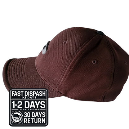 a brown hat with a fast dish day sticker on it