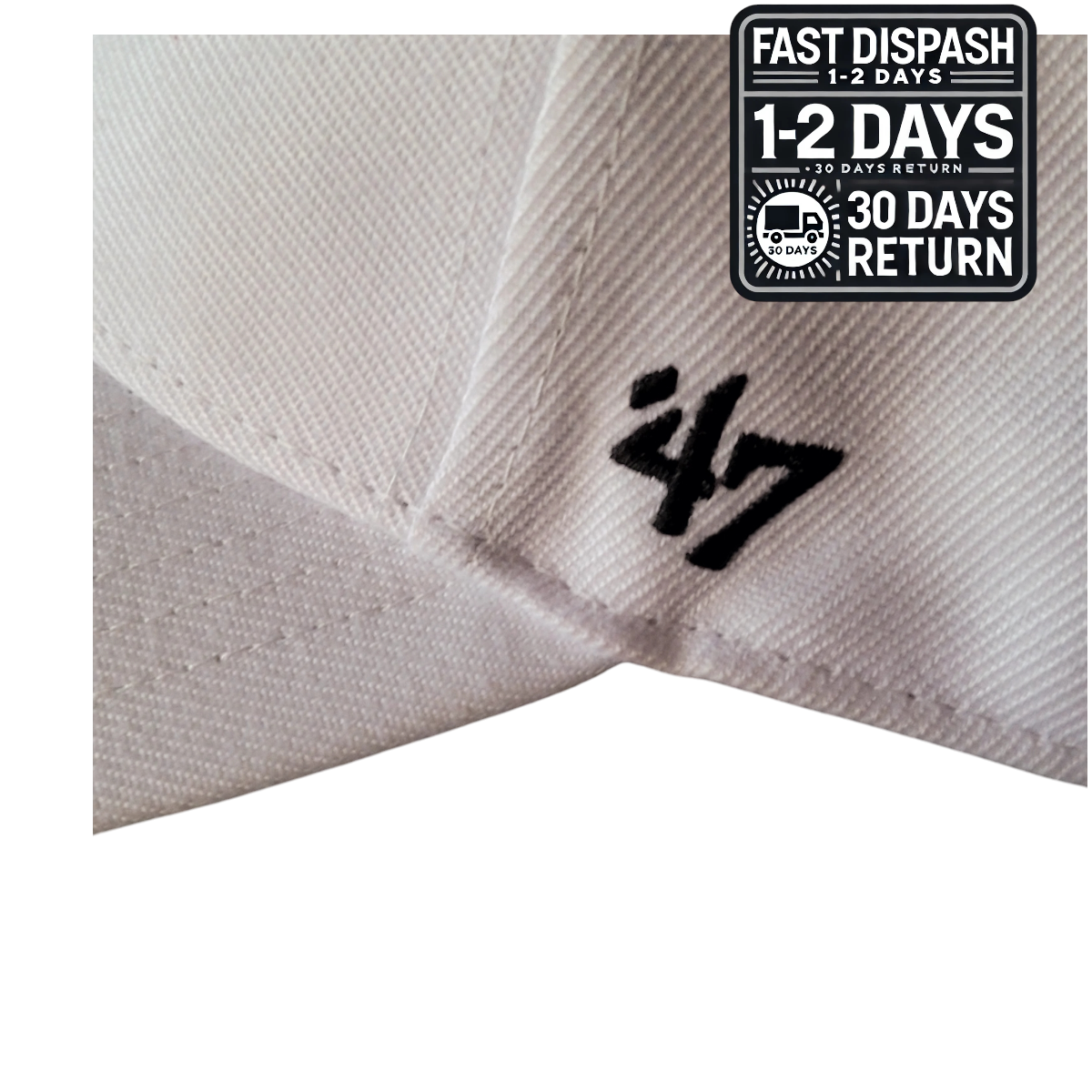 a white baseball cap with the number 47 on it