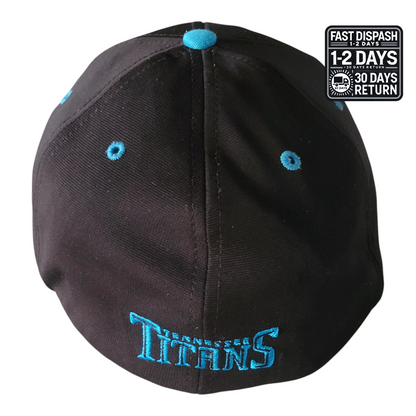 a black and blue hat with the words titans on it