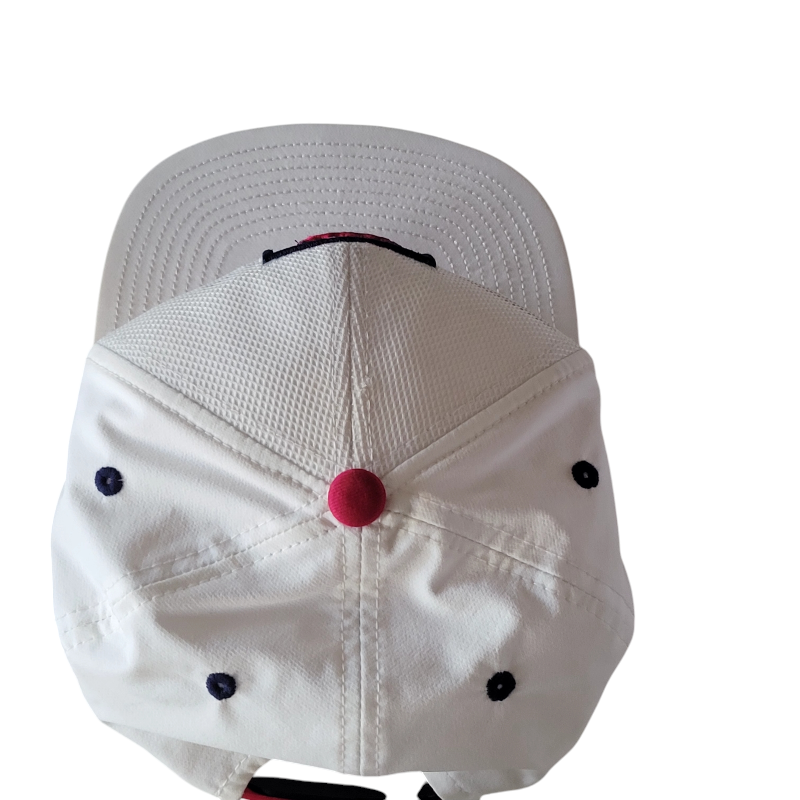 a white hat with a red nose on it