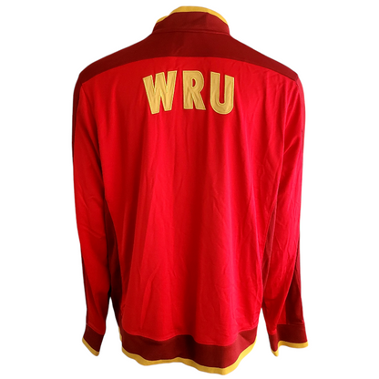 a red and yellow jacket with the word wru on it