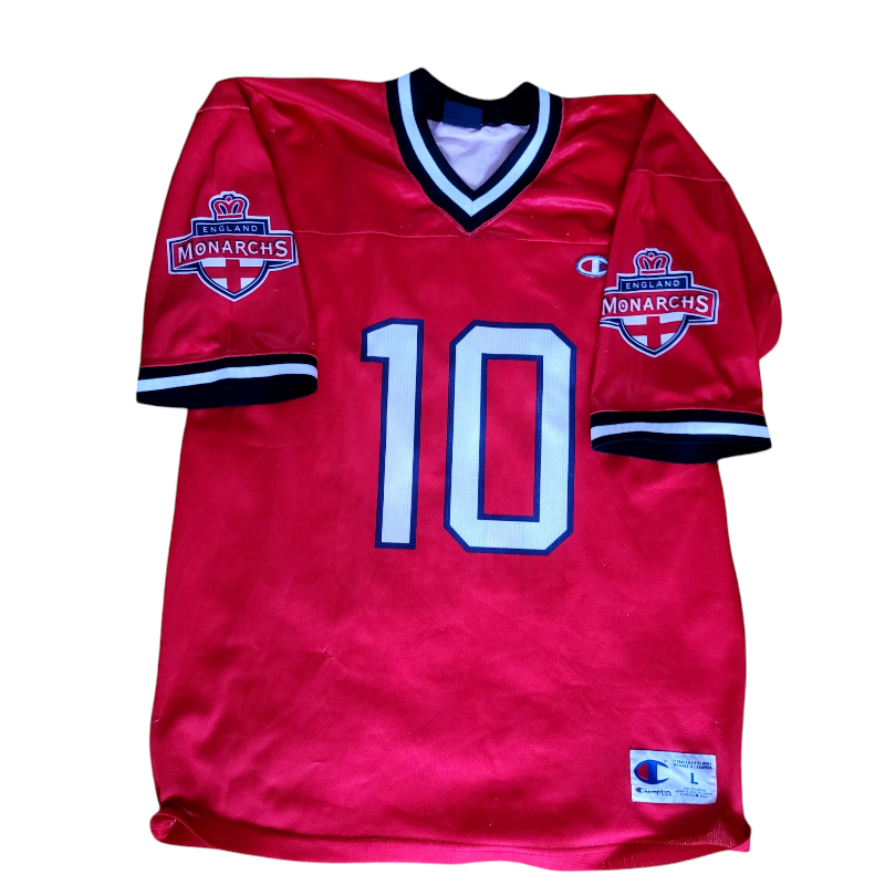 Champion England Monarchs #10 Jersey - Red - Large (L) - Vintage 90s NFL Europe Team - Rare Historic Collectible - USASTARFASHION