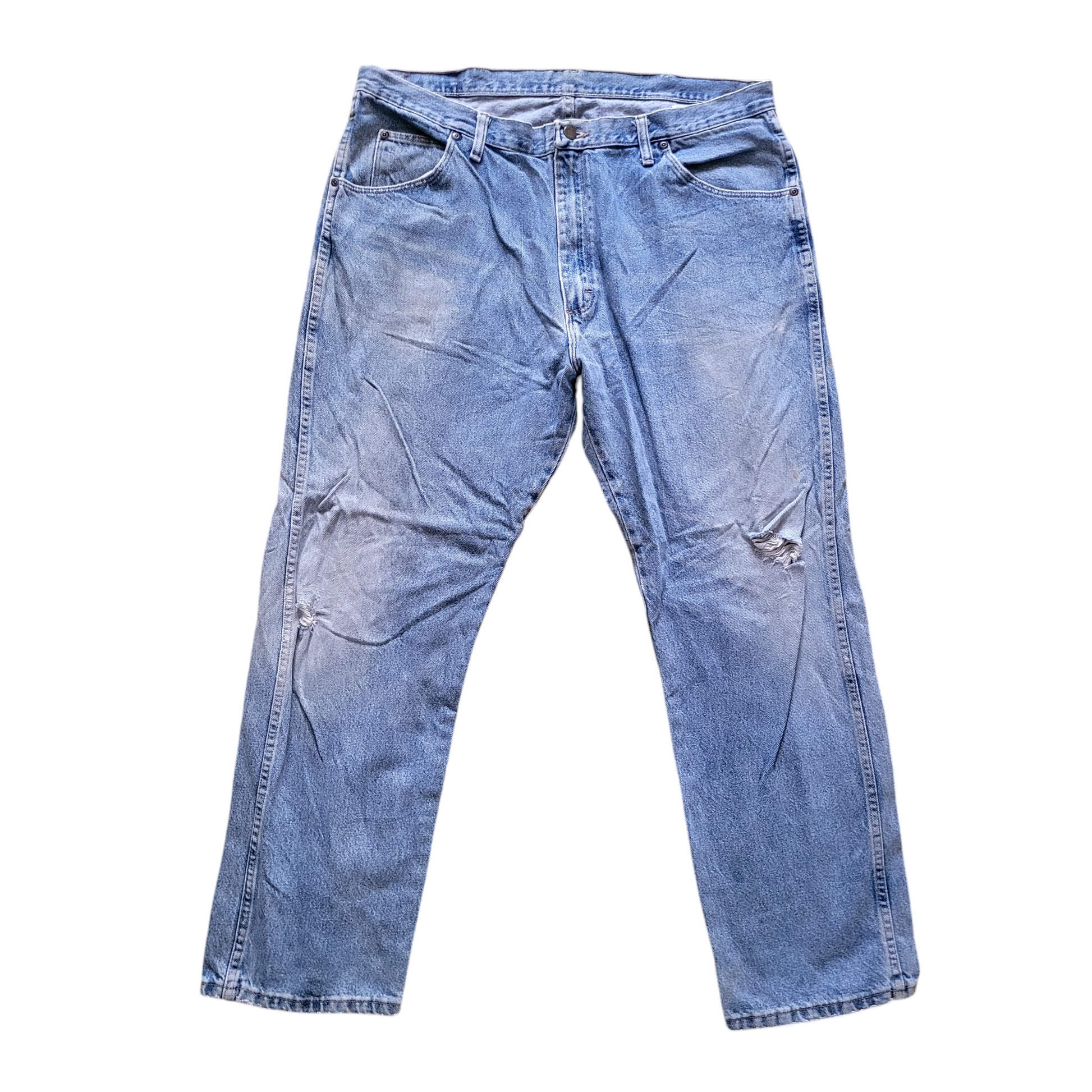 Wrangler Jeans Men's 40x30 Regular Fit Light Wash Denim with Distressed Rip, Straight Leg Style - USASTARFASHION