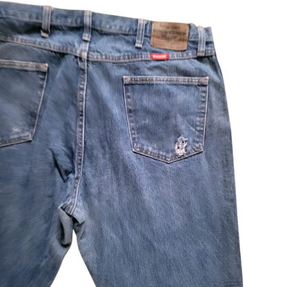 Wrangler Men's Regular Fit Light Blue Pre-Owned Jeans Size 38x32 with Minor Distress - USASTARFASHION