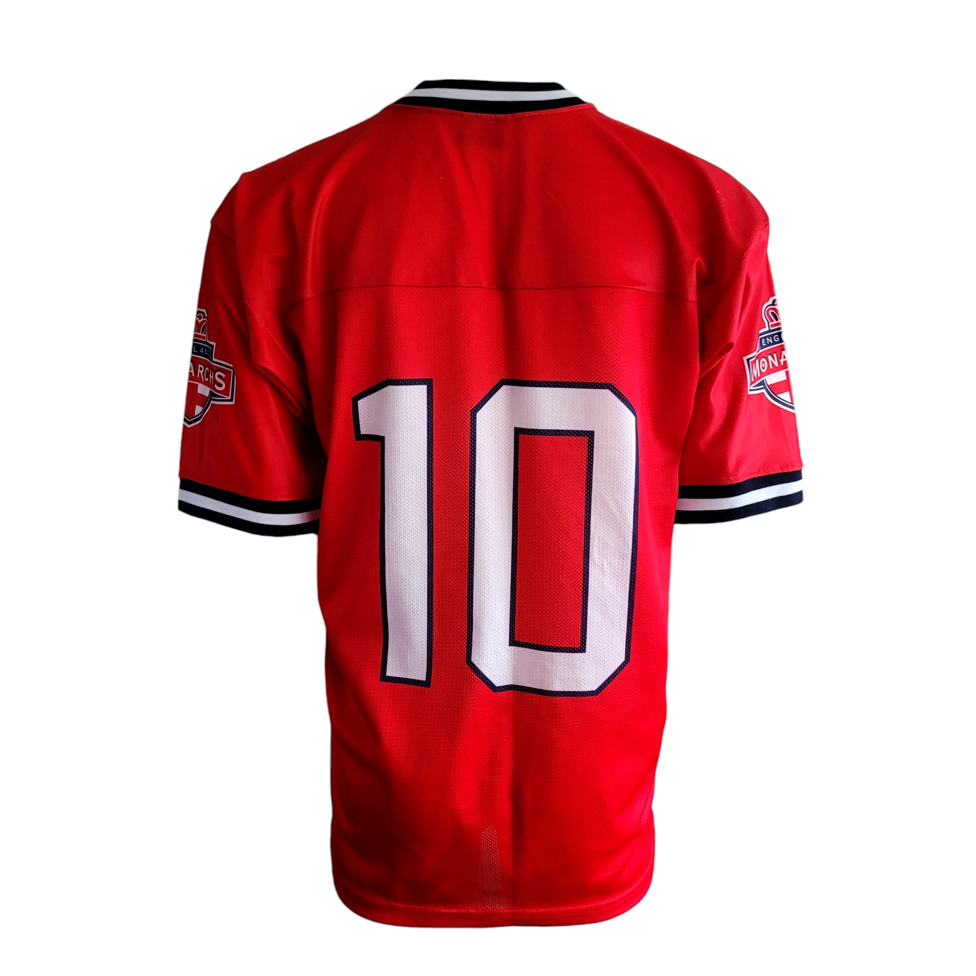 England Monarchs Jersey #10 - Authentic Red Champion Football Shirt with Sleeve Patch - USASTARFASHION