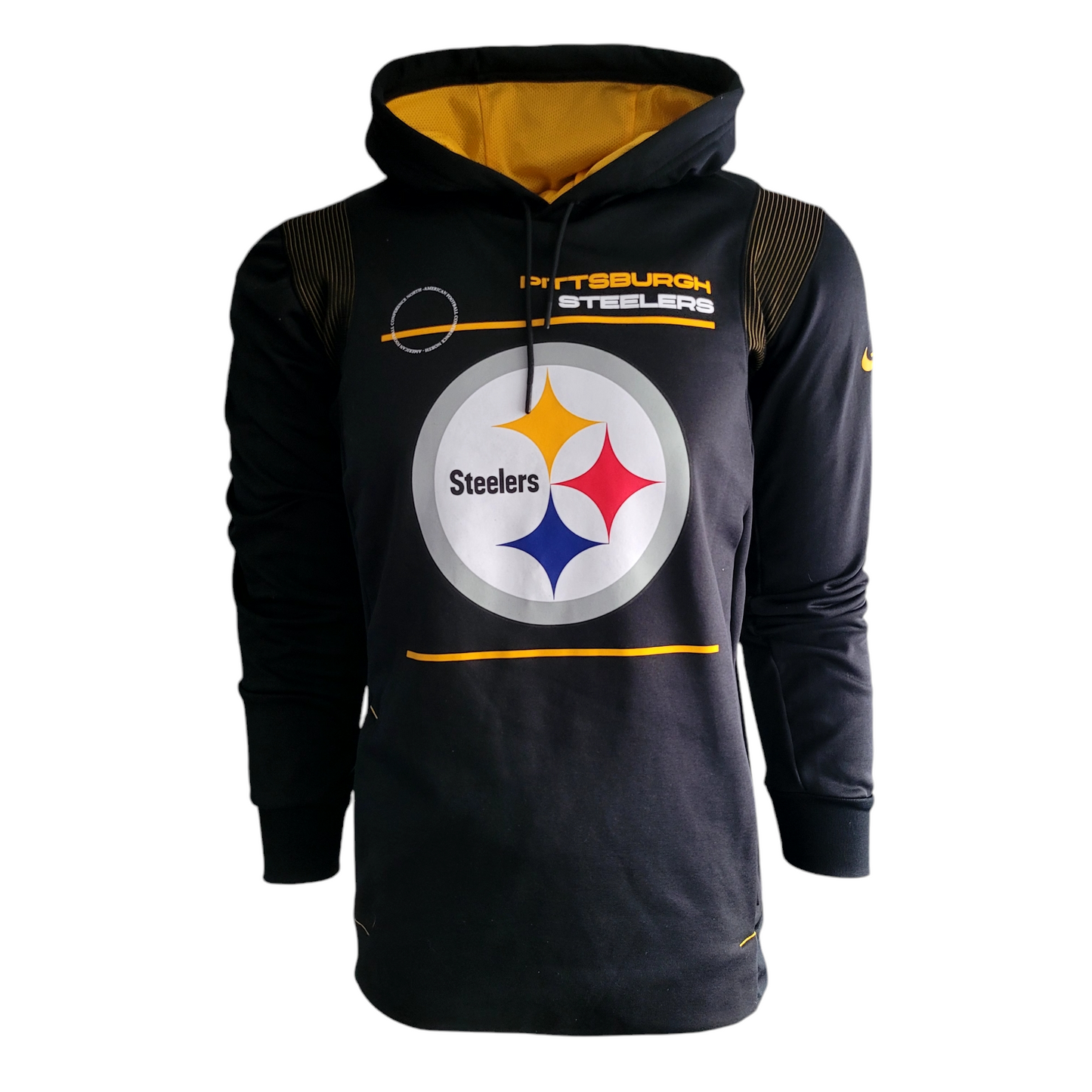 Pittsburgh Steelers Hoodie by Nike, Dri-FIT Technology, Small, Black with Zipped Pockets - USASTARFASHION