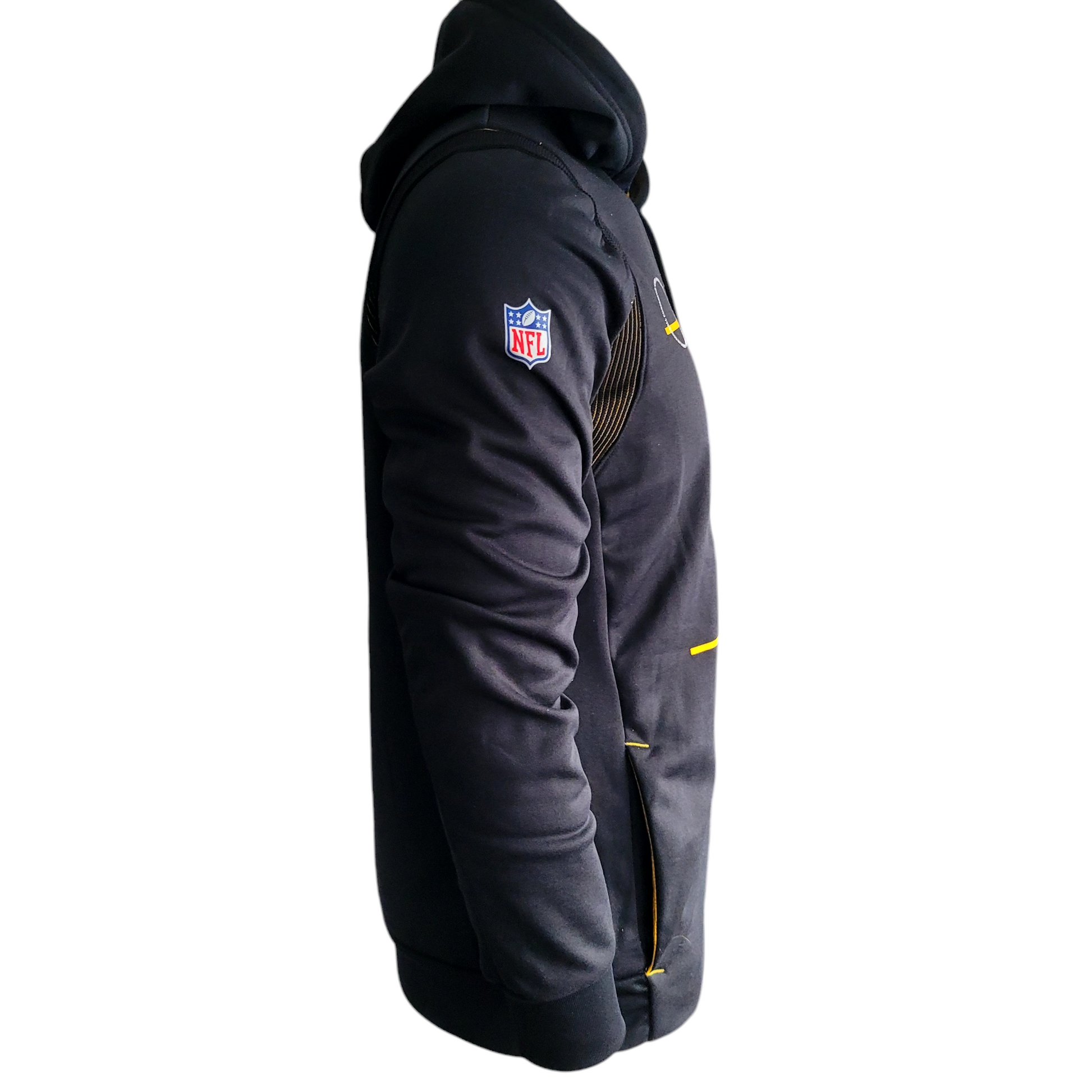 Pittsburgh Steelers Hoodie by Nike, Dri-FIT Technology, Small, Black with Zipped Pockets - USASTARFASHION