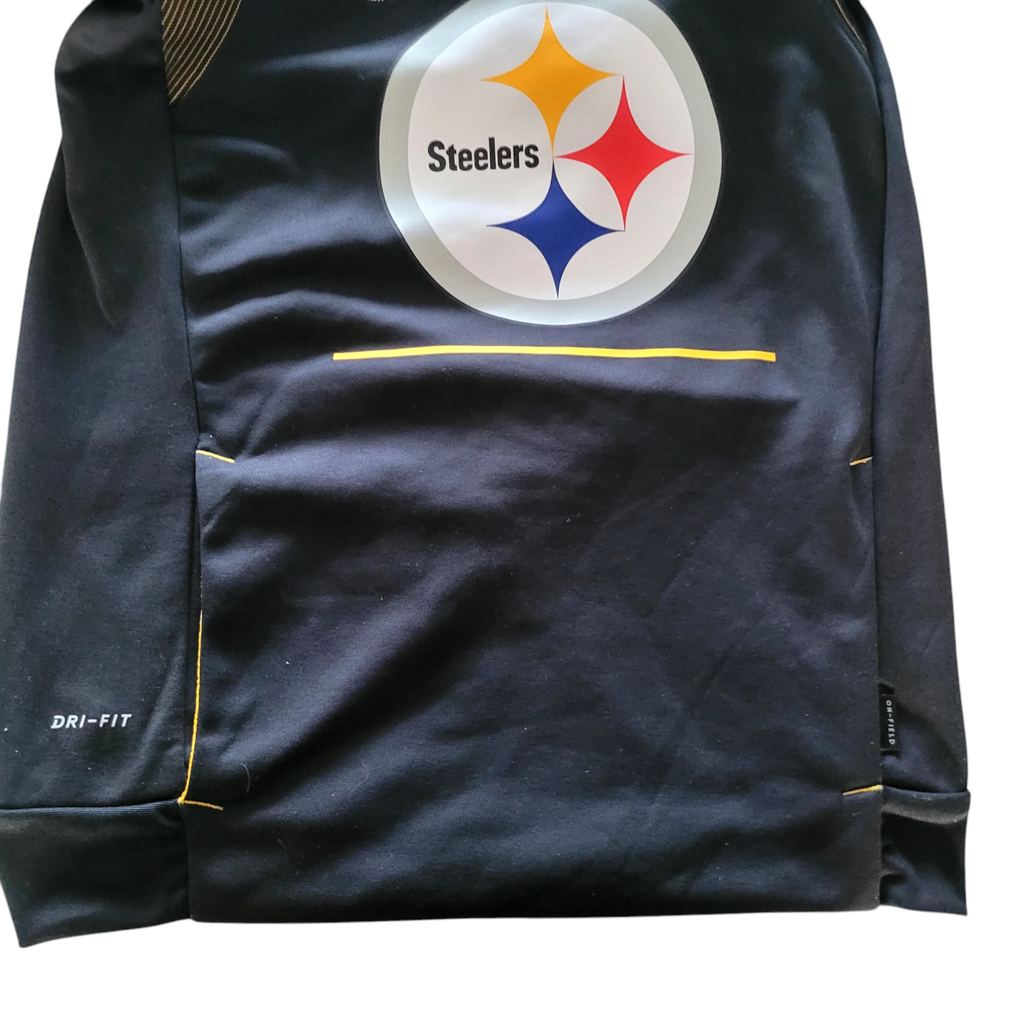 Pittsburgh Steelers Hoodie by Nike, Dri-FIT Technology, Small, Black with Zipped Pockets - USASTARFASHION