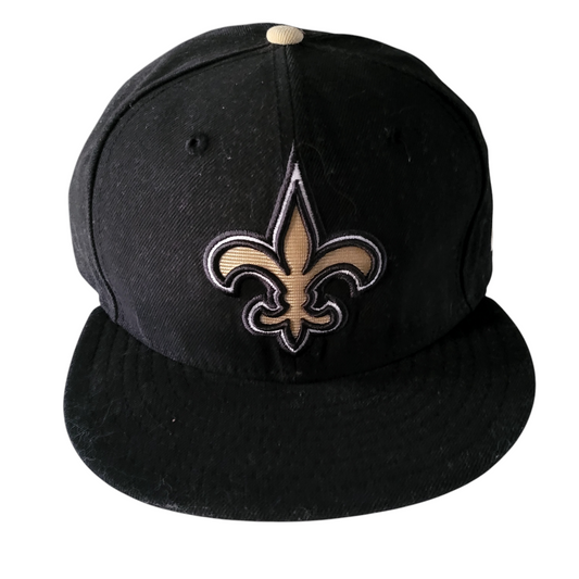 New Orleans Saints Hat - New Era 59Fifty Fitted Cap Size 7 1/2 Black with Gold Embroidery - USASTARFASHION