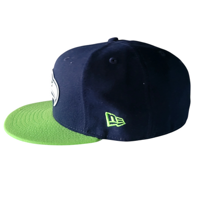 New Era Seattle Seahawks Fitted Hat 59FIFTY - Navy Blue/Neon Green, Size 7 3/8, Great Condition - USASTARFASHION