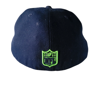 New Era Seattle Seahawks Fitted Hat 59FIFTY - Navy Blue/Neon Green, Size 7 3/8, Great Condition - USASTARFASHION