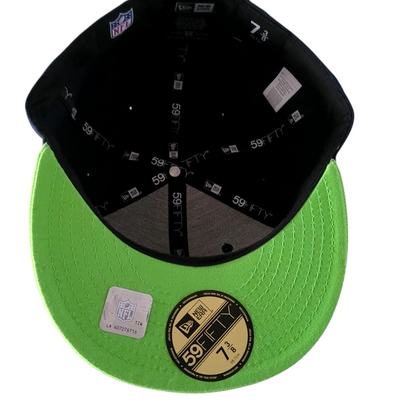 New Era Seattle Seahawks Fitted Hat 59FIFTY - Navy Blue/Neon Green, Size 7 3/8, Great Condition - USASTARFASHION