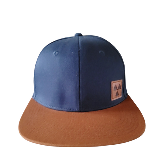 Nukeproof Snapback Hat - Adjustable Navy Blue & Brown Cap with Leather Patch & Embroidered Logo - USASTARFASHION