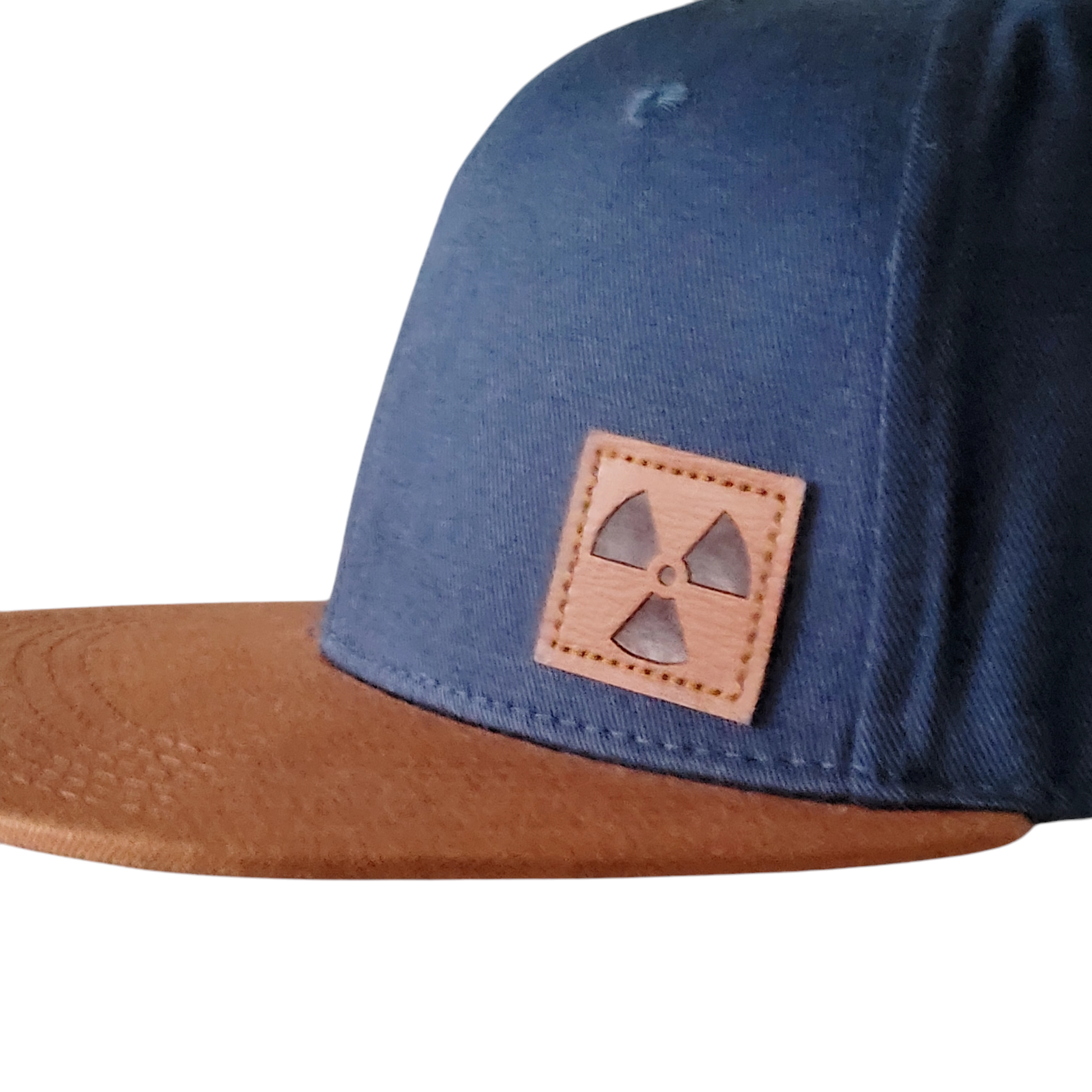 Nukeproof Snapback Hat - Adjustable Navy Blue & Brown Cap with Leather Patch & Embroidered Logo - USASTARFASHION