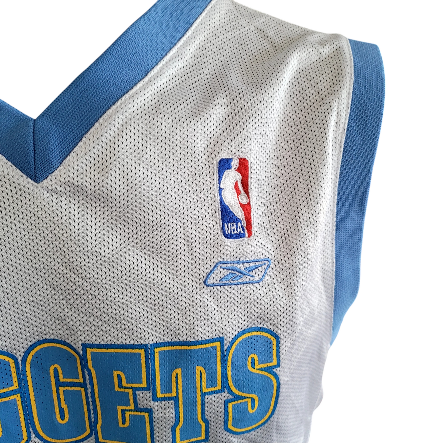 Denver Nuggets Jersey Nené #31 - Youth Large, Reebok NBA Team Apparel, White & Powder Blue - USASTARFASHION