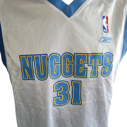 Denver Nuggets Jersey Nené #31 - Youth Large, Reebok NBA Team Apparel, White & Powder Blue - USASTARFASHION