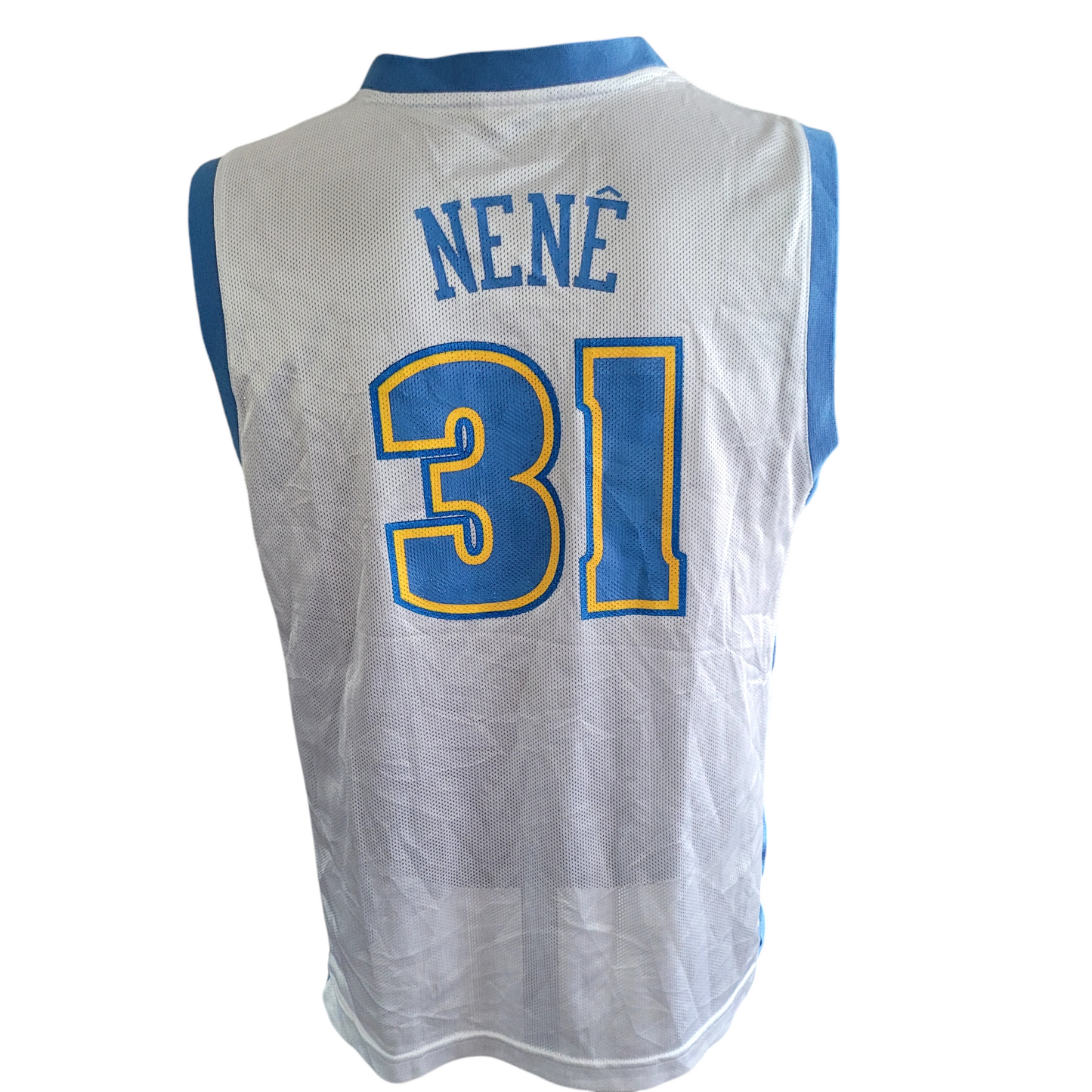 Denver Nuggets Jersey Nené #31 - Youth Large, Reebok NBA Team Apparel, White & Powder Blue - USASTARFASHION