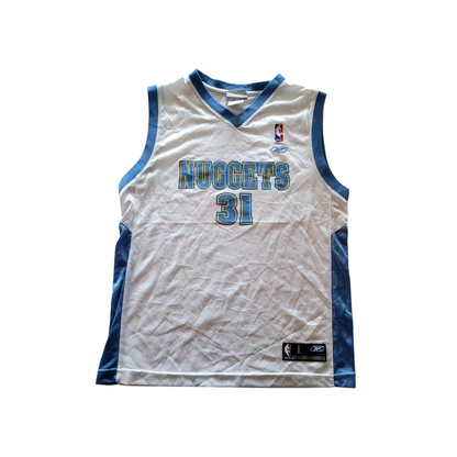 Denver Nuggets Jersey Nené #31 - Youth Large, Reebok NBA Team Apparel, White & Powder Blue - USASTARFASHION