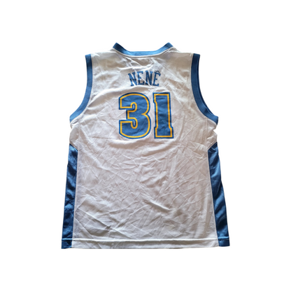 Denver Nuggets Jersey Nené #31 - Youth Large, Reebok NBA Team Apparel, White & Powder Blue - USASTARFASHION