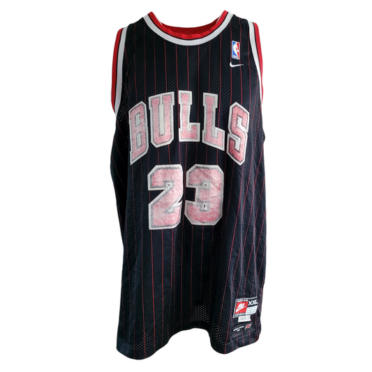 Michael Jordan Chicago Bulls #23 Jersey Nike XXL Length +2 Black Red Pinstripe Vintage NBA - USASTARFASHION