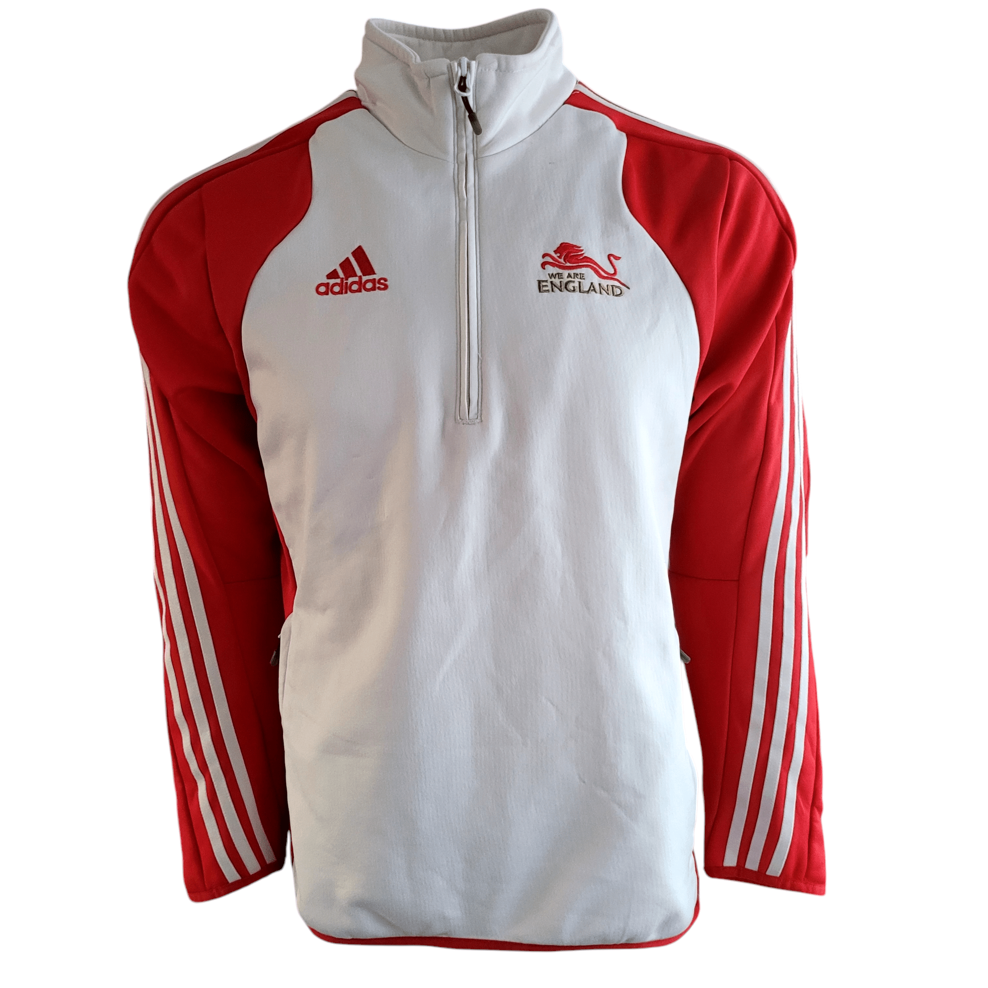 Vintage Adidas England Lions Quarter-Zip Pullover Jacket - Size UK 38/40, Red & White Adidas