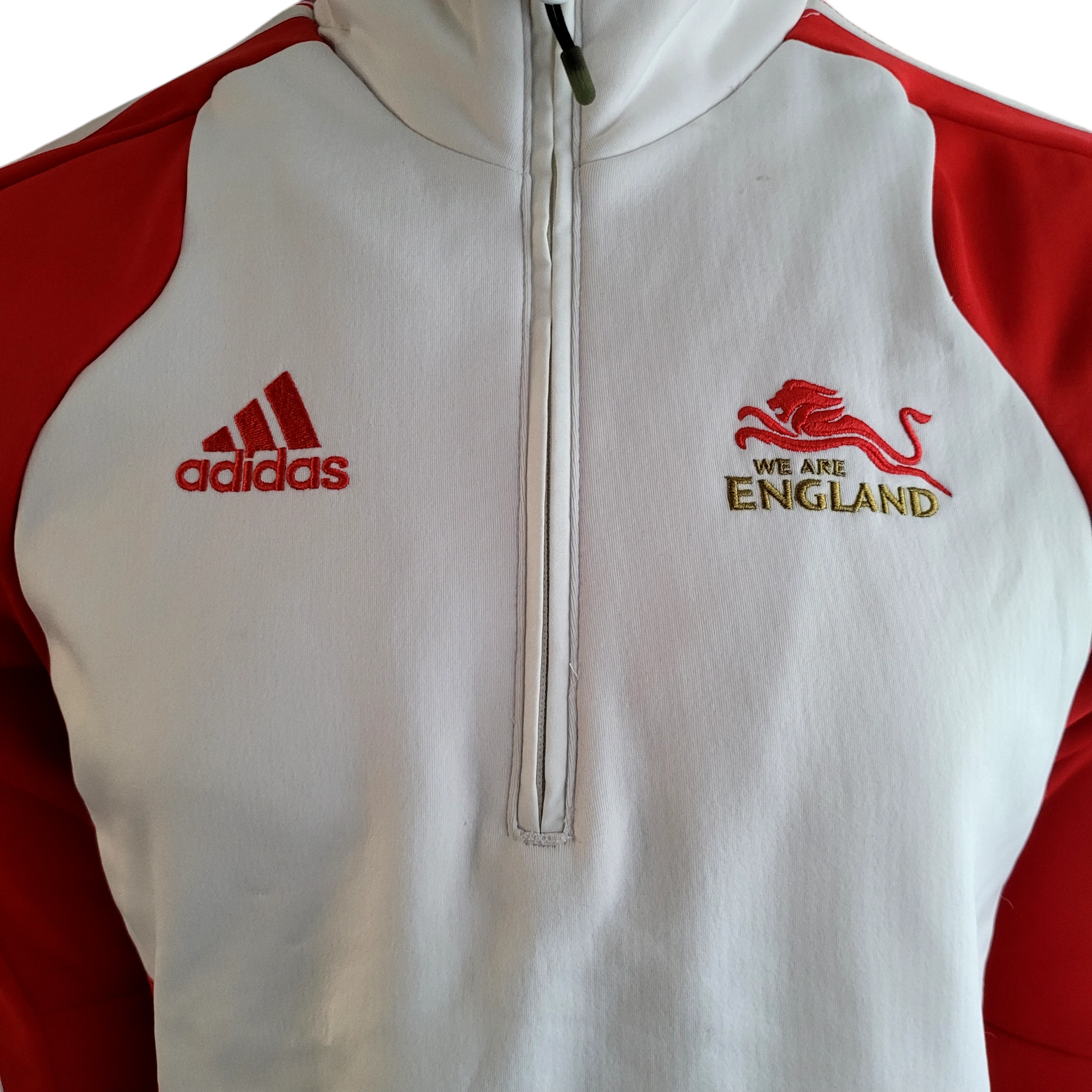 Vintage Adidas England Lions Quarter-Zip Pullover Jacket - Size UK 38/40, Red & White - USASTARFASHION