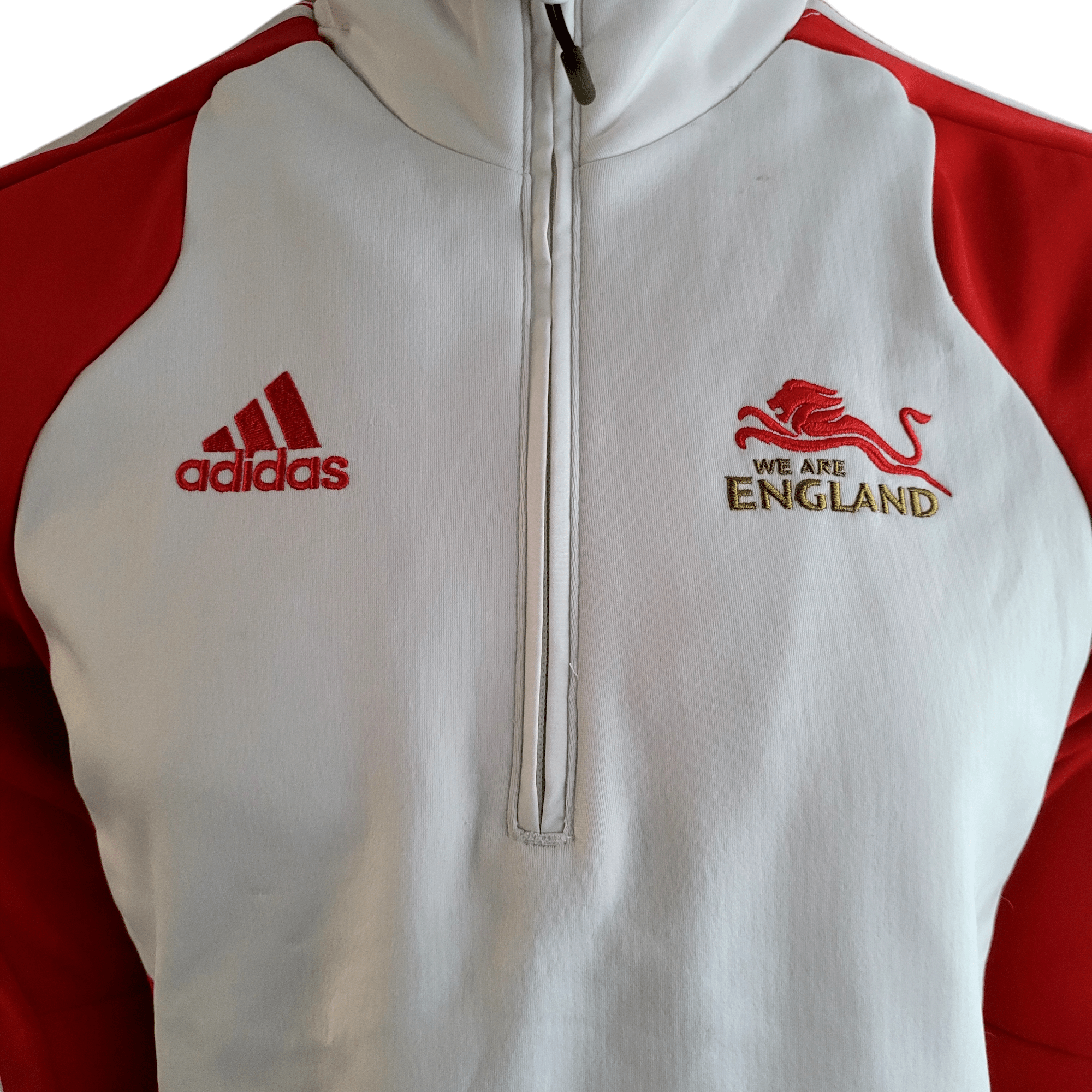 Vintage Adidas England Lions Quarter-Zip Pullover Jacket - Size UK 38/40, Red & White Adidas