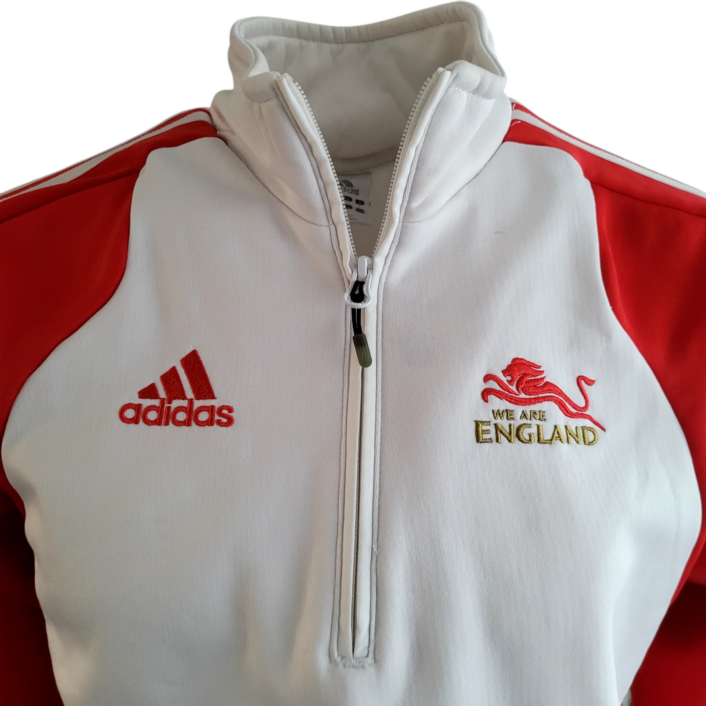 Vintage Adidas England Lions Quarter-Zip Pullover Jacket - Size UK 38/40, Red & White - USASTARFASHION