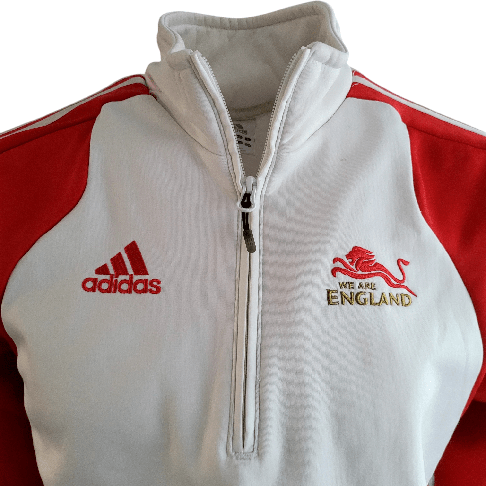 Vintage Adidas England Lions Quarter-Zip Pullover Jacket - Size UK 38/40, Red & White Adidas