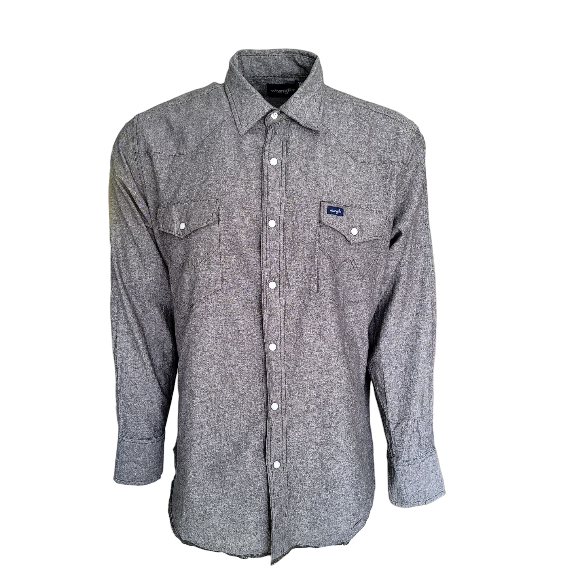 Vintage Wrangler Western Snap Shirt – Grey, Size XL - USASTARFASHION
