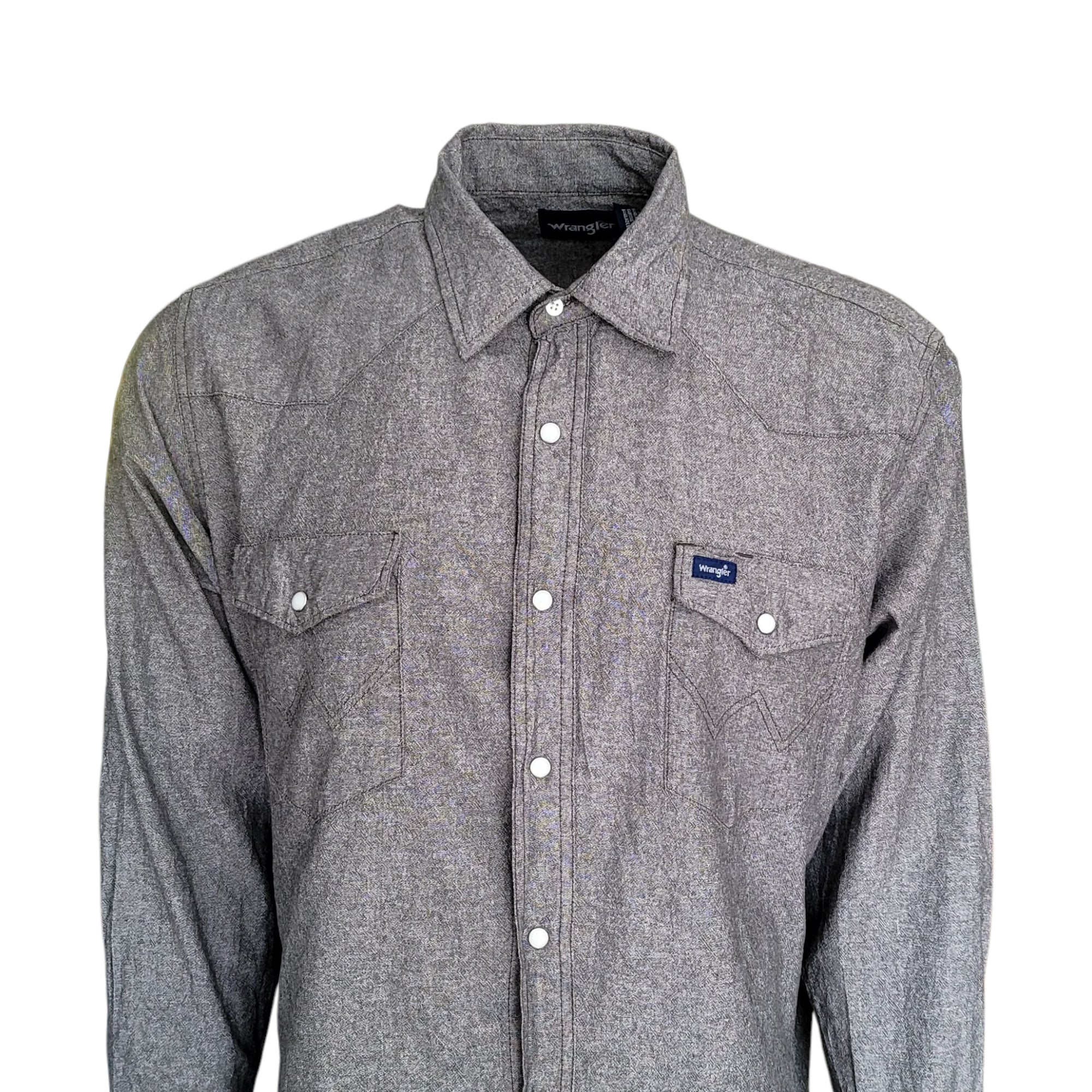Vintage Wrangler Western Snap Shirt – Grey, Size XL - USASTARFASHION