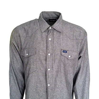 Vintage Wrangler Western Snap Shirt – Grey, Size XL - USASTARFASHION