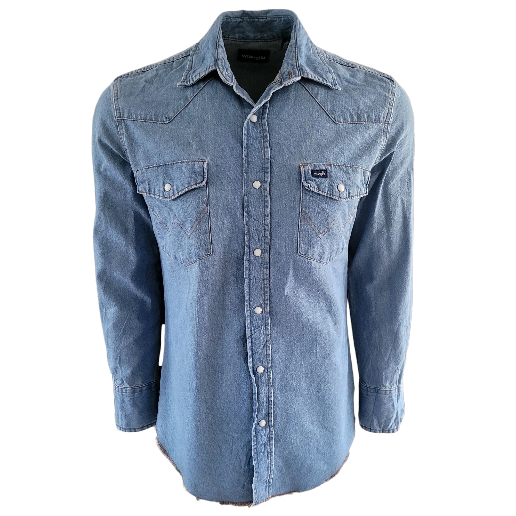 Vintage Wrangler Western Denim Shirt – Size M, Long Sleeve - USASTARFASHION