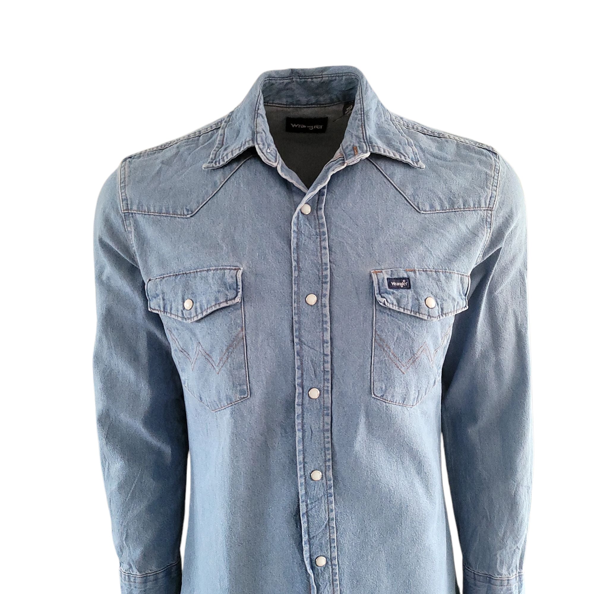 Vintage Wrangler Western Denim Shirt – Size M, Long Sleeve - USASTARFASHION
