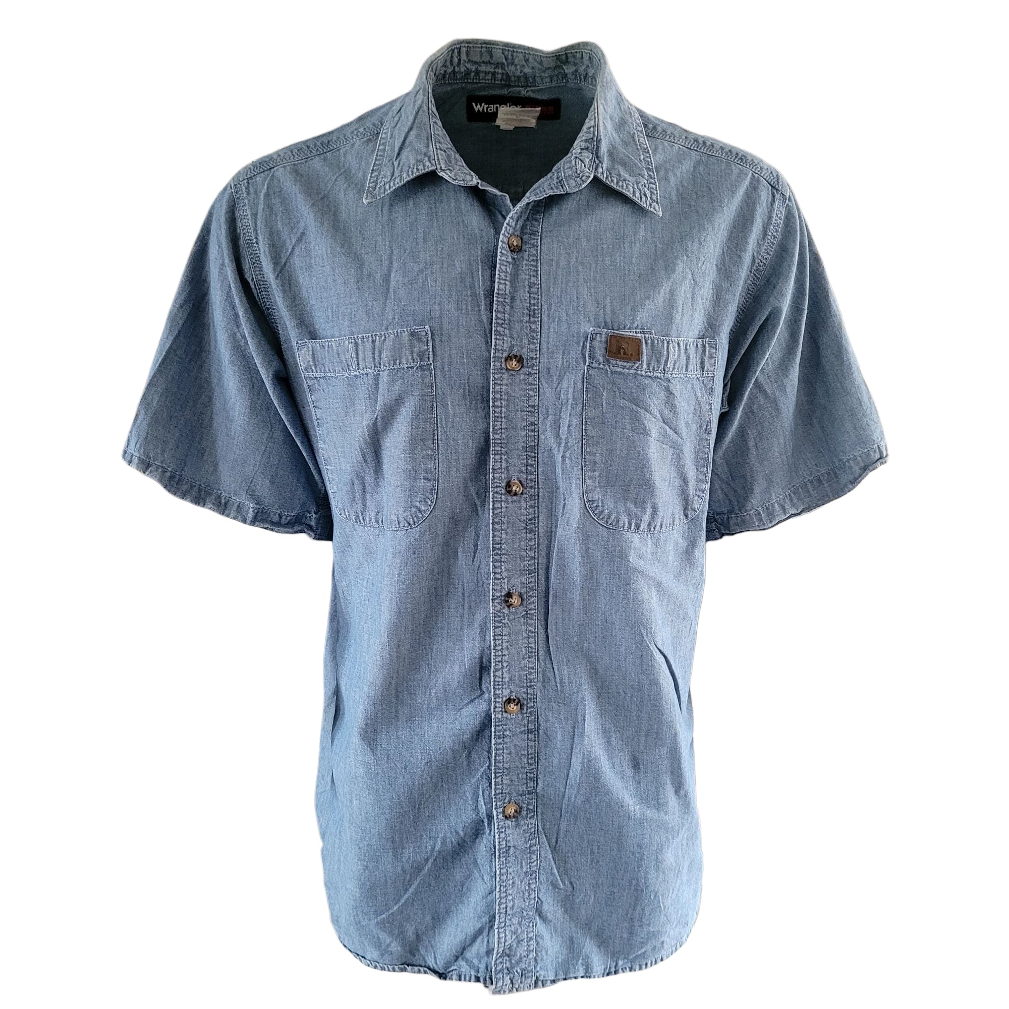 Vintage Wrangler RIGGS Workwear Denim Shirt – Size M, Short Sleeve - USASTARFASHION