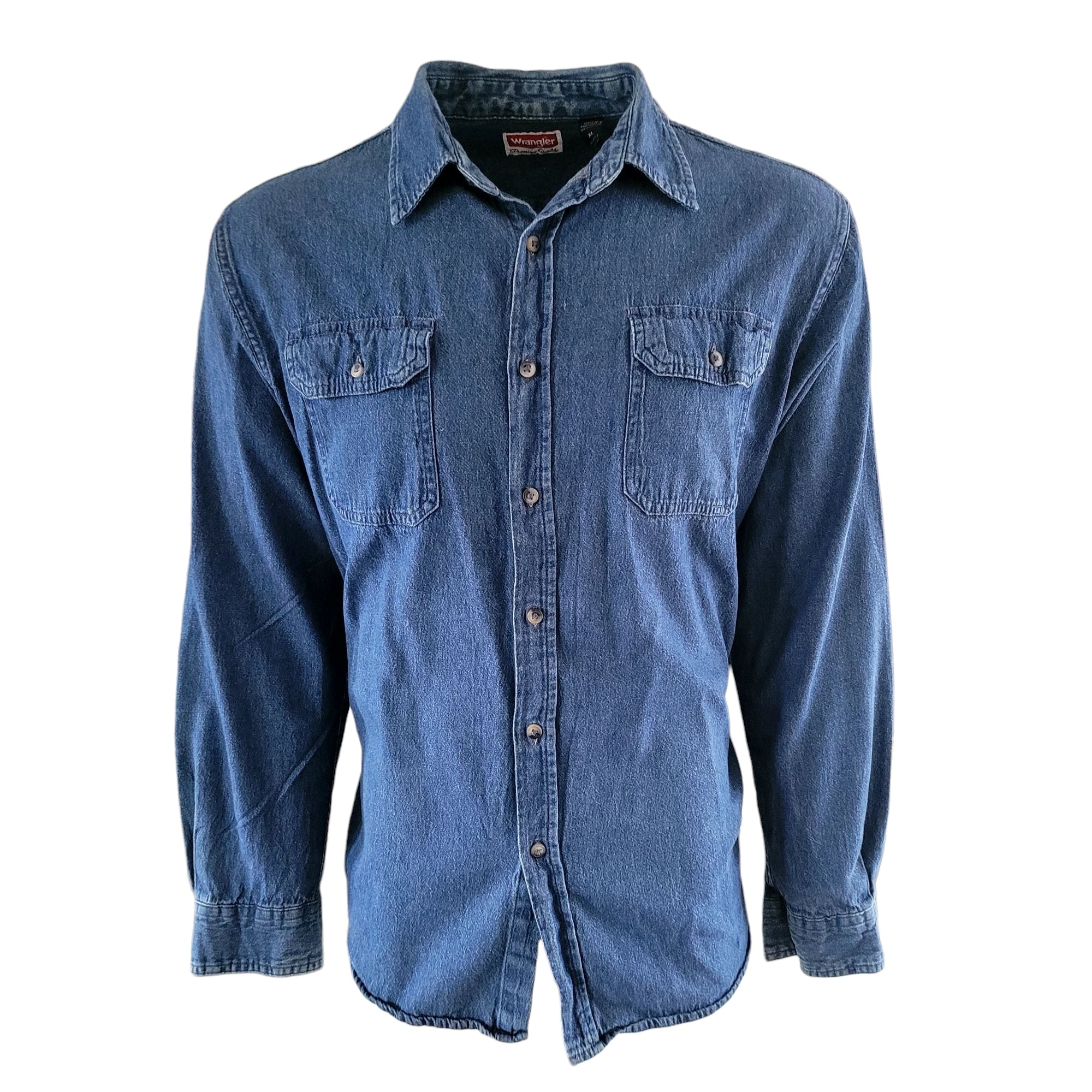 Vintage Wrangler Premium Quality Denim Shirt – Size XL – Long Sleeve – Dark Blue - USASTARFASHION