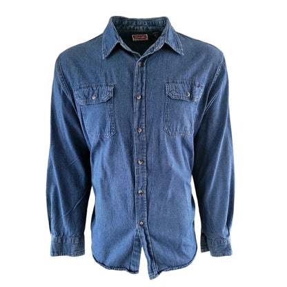 Vintage Wrangler Premium Quality Denim Shirt – Size XL – Long Sleeve – Dark Blue - USASTARFASHION