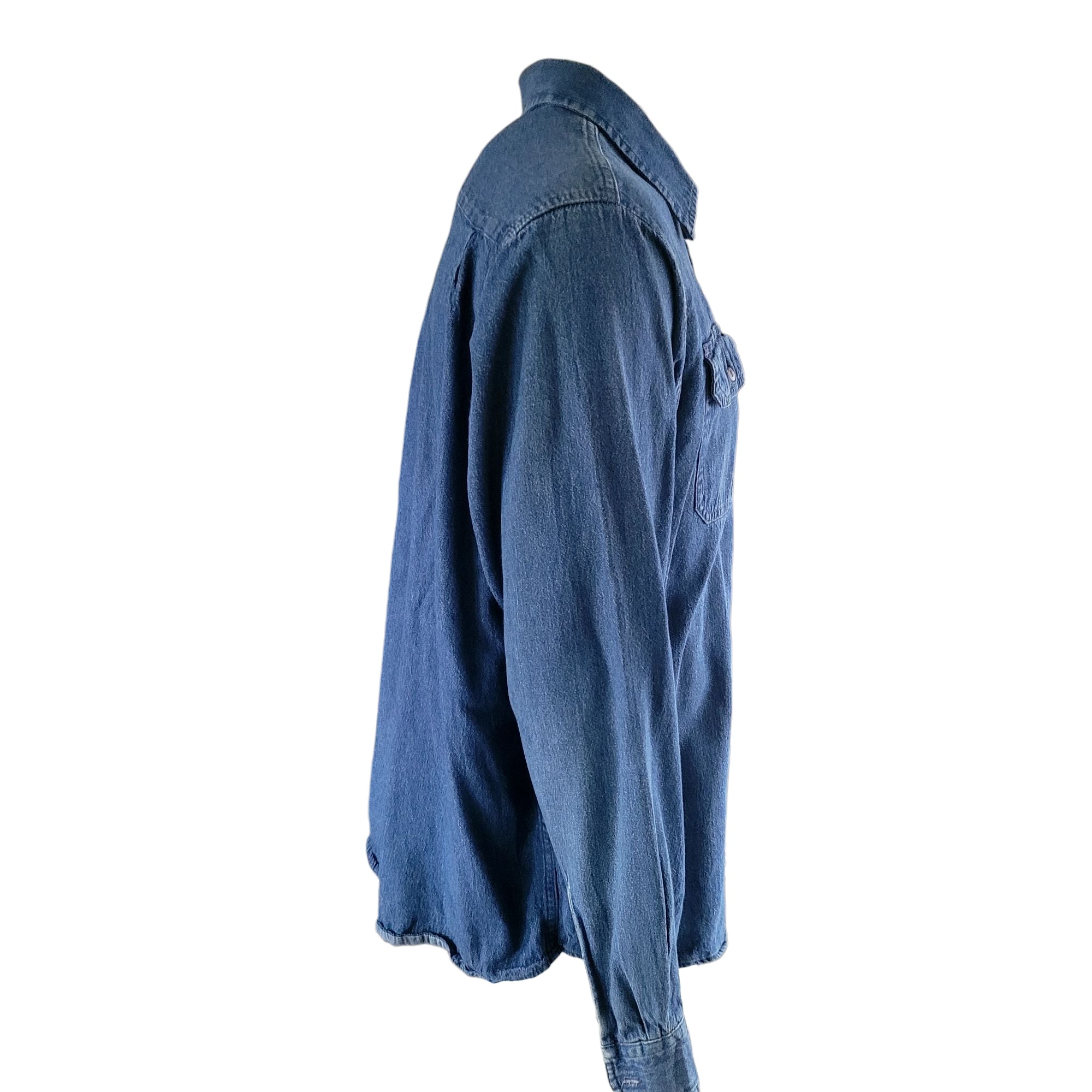 Vintage Wrangler Premium Quality Denim Shirt – Size XL – Long Sleeve – Dark Blue - USASTARFASHION
