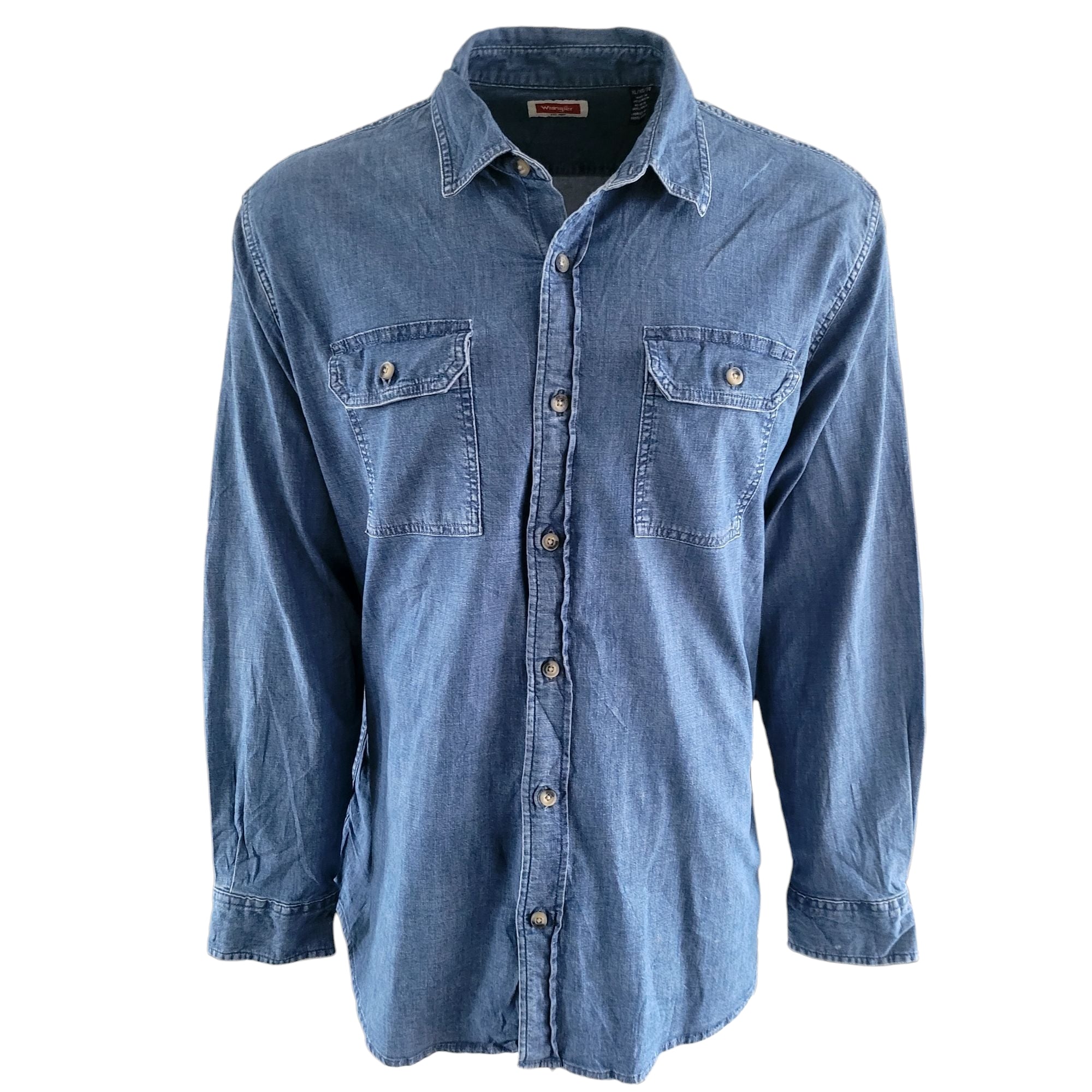 Vintage Wrangler Western Denim Shirt – Blue, Size XL - USASTARFASHION
