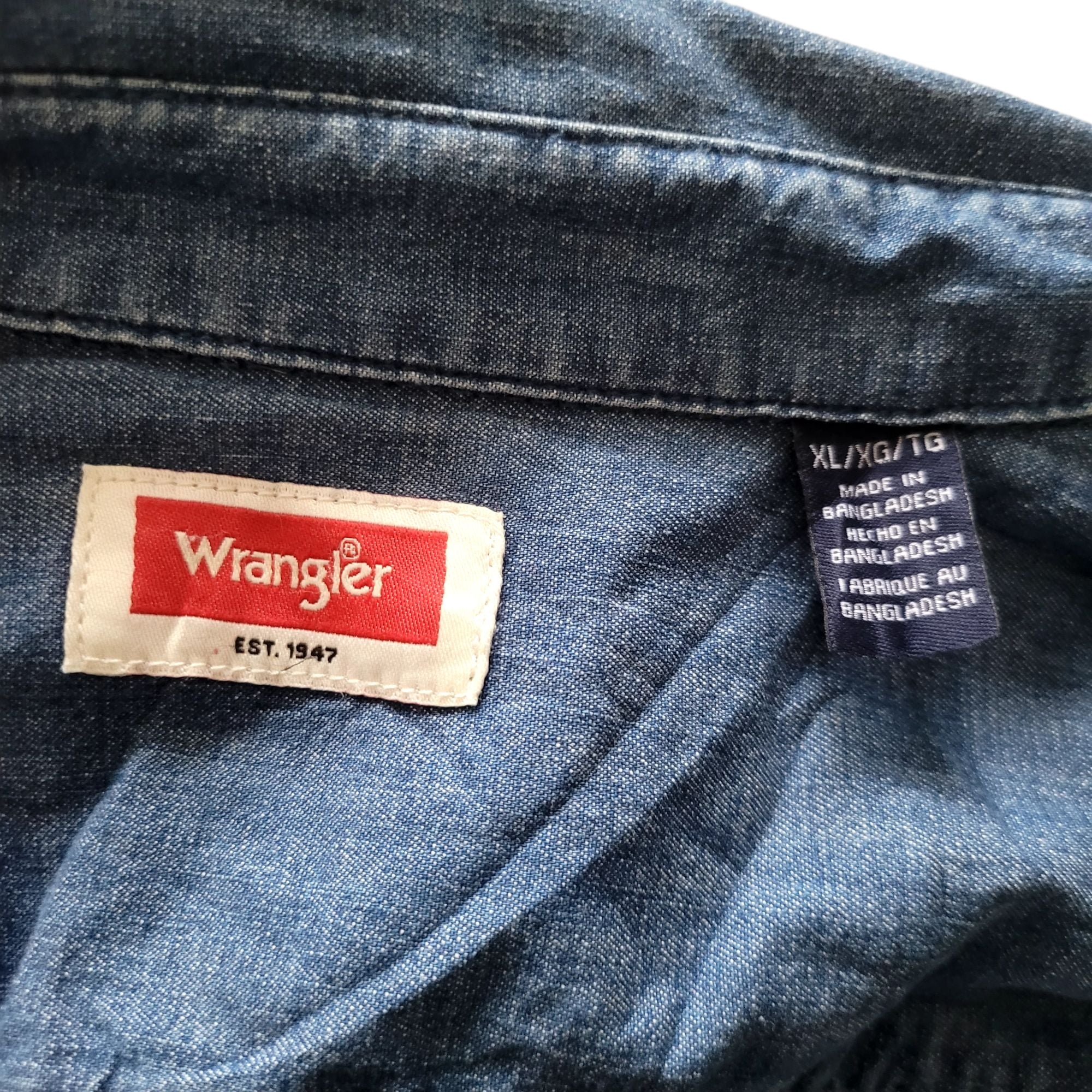 Vintage Wrangler Western Denim Shirt – Blue, Size XL - USASTARFASHION