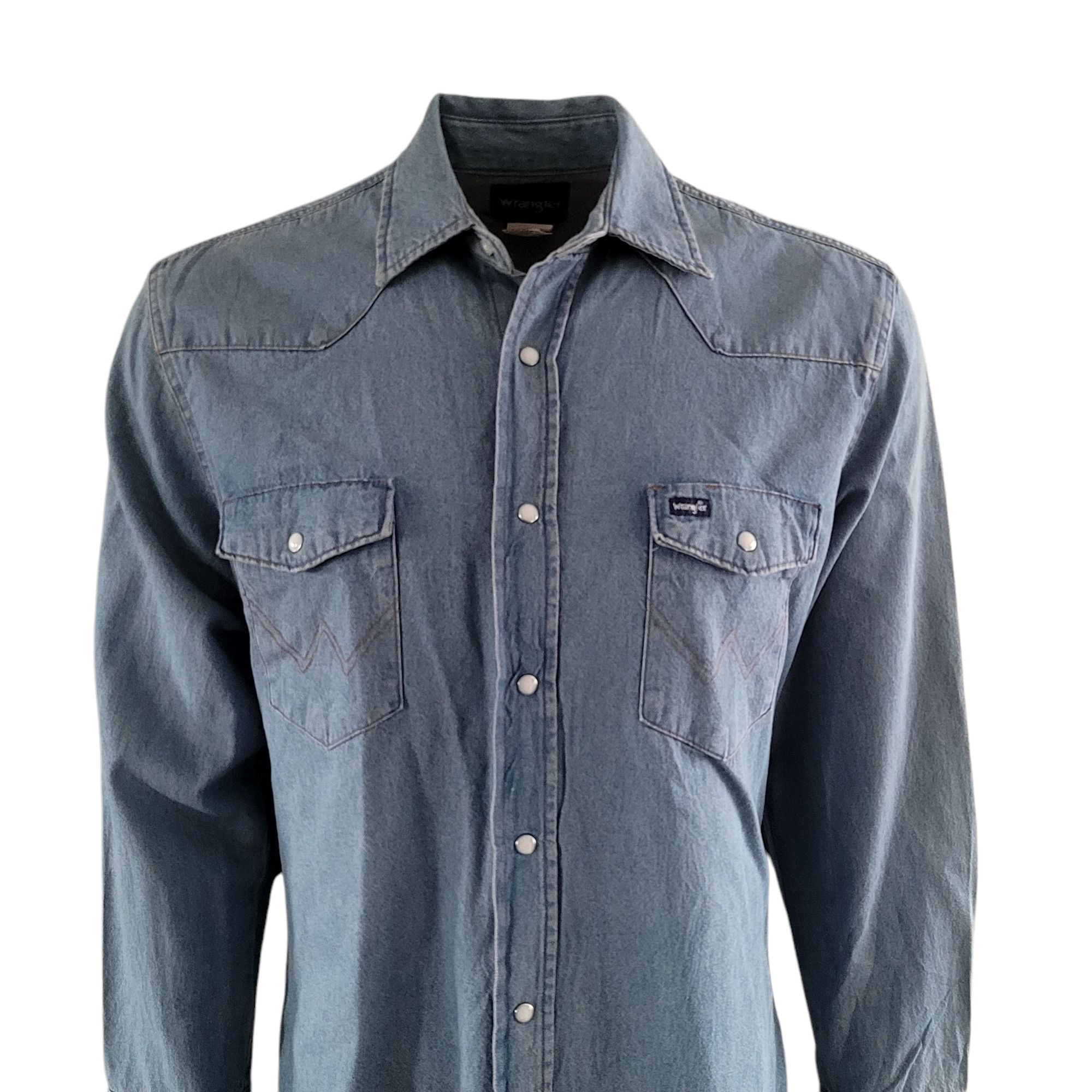 Vintage Wrangler Cowboy Cut Denim Shirt – Size L, NWOT - USASTARFASHION