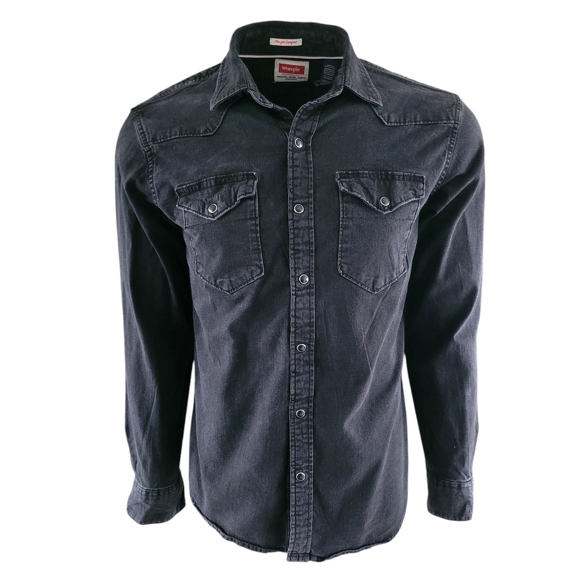 Vintage Wrangler Flex Western Shirt – Faded Black, Size M - USASTARFASHION